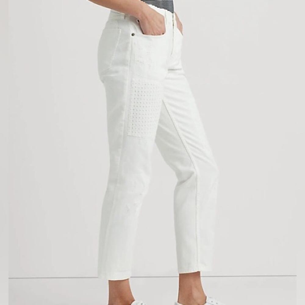 NWT Lauren Ralph Lauren Eyelet Patchwork Relaxed Jeans White Womens Size 14 - Picture 4 of 8
